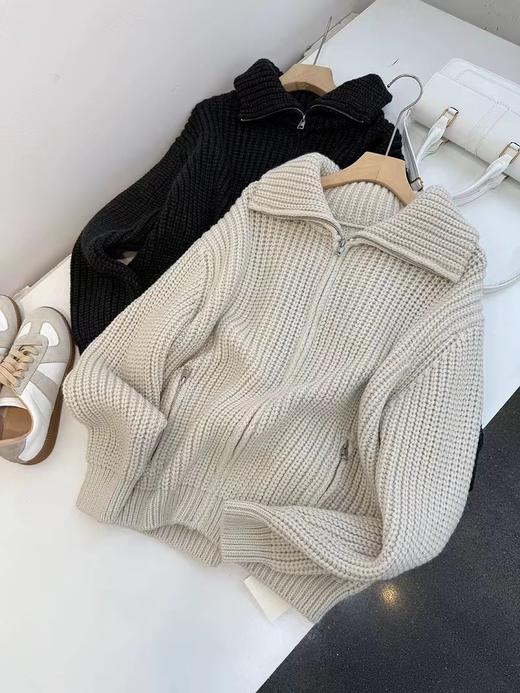 D121630粗棒针立领加厚毛衣外套羊毛针织开衫上衣秋冬女 商品图0