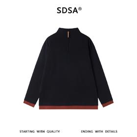 SDSA男士秋冬新款痞帅男装简约假两件拼接半拉链立领长袖T恤百搭