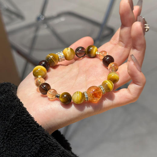 金霸大综合天然石招财金虎眼石黄塔晶设计水晶手串礼物 商品图5
