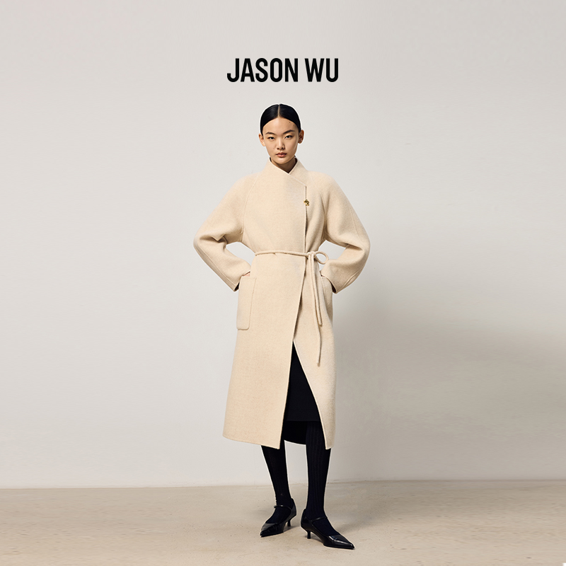 (绵羊毛)【JASON WU】2025秋冬新款纯色简约设计感双面呢大衣外套女