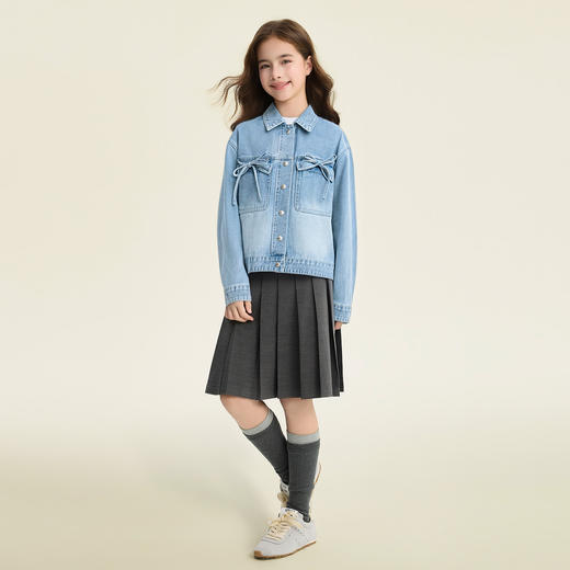 笛莎Deesha 童装女童外套2026春新款蝴蝶结牛仔外套 商品图2