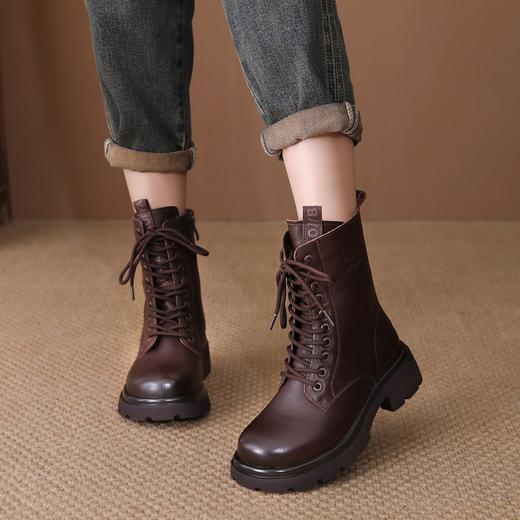 FR 85267马丁靴复古加绒保暖粗跟英伦风中筒靴 商品图0