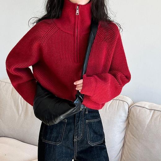 【短款慵懒风小个子毛衣】半拉链高领毛衣女 秋冬针织衫外穿软糯宽松上衣潮  商品图5