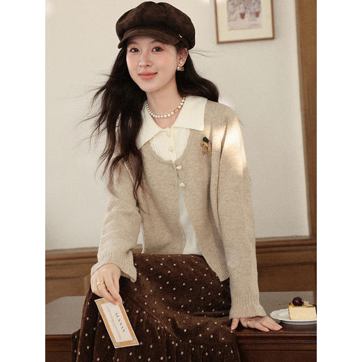 鹿向南【1220/20:00新品前1小时7折限量100件】卡其色假两件毛衣 商品图4