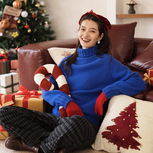 特绽放827朵/纯羊毛衫女多色高领套头毛针织衫宽松毛衣内搭冬新款 商品图1