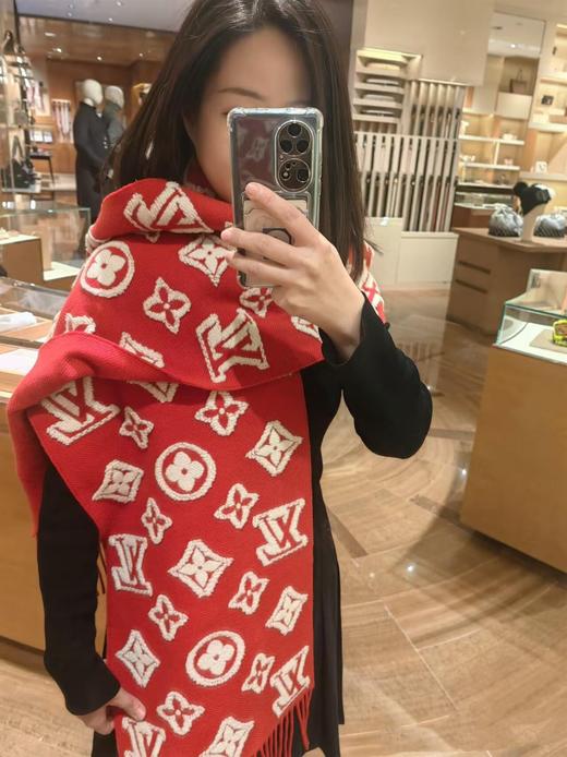 驴家  顶级monogram图案山羊绒羊毛混纺毛字母花卉3D提花长巾披肩（DSX） 商品图14