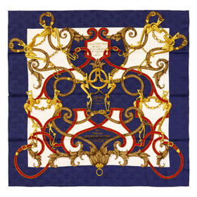 独角鹿西洋古董1993年法国爱马仕出品Henri d’Origny设计《国王的教诲》主题蓝色款丝绸方巾