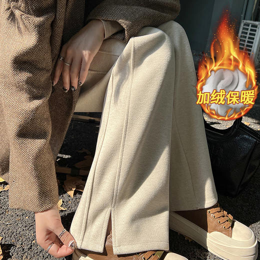 秋冬醋酸羊毛人棉开叉直筒裤 加厚休闲垂感糯米休闲裤 商品图1