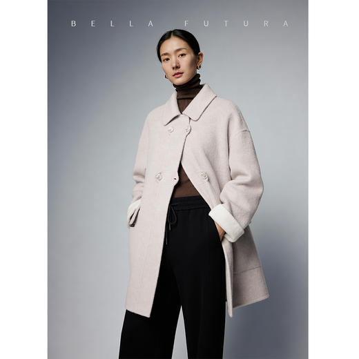 Bella Futura 温蕴织光· 轻复古风通勤休闲绵羊毛山羊绒混纺撞色大衣外套 商品图1