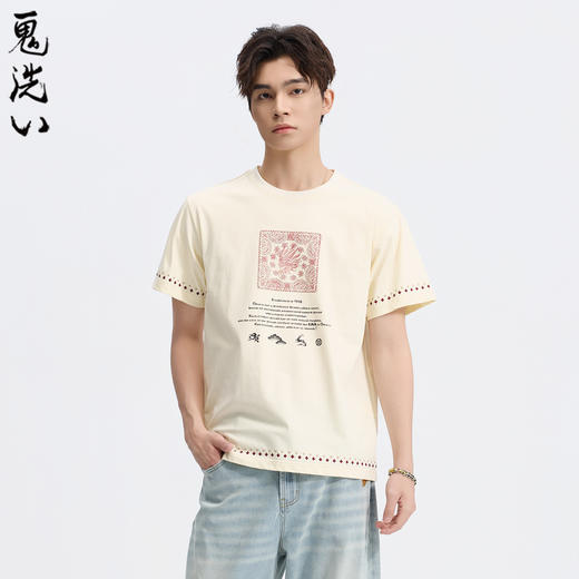 ONIARAI/鬼洗26春季新品拓印风腰果花编织休闲短袖T男 B840292 商品图1