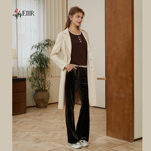 司歌麂皮绒单排扣翻领风衣弹力中长款R921029X 商品图4