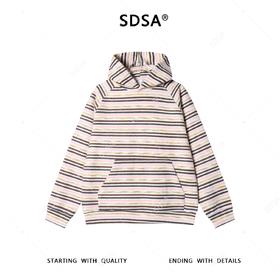 SDSA男士秋冬新款痞帅男装简约休闲植绒撞色条纹连帽卫衣百搭宽松