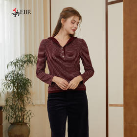 司歌条纹连帽弹力收腰休闲卫衣女秋冬T921284X