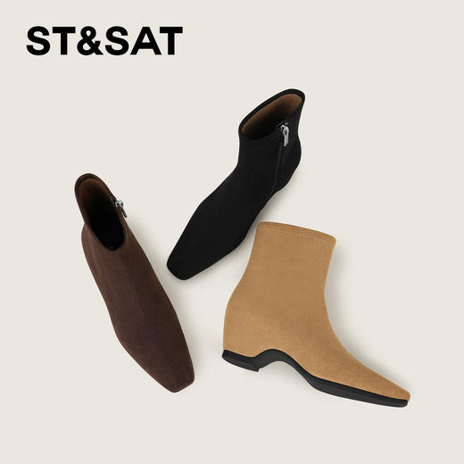 【绒里可选】星期六美拉德方头坡跟瘦瘦靴SSD4116Y8J/SSD4118YD9 商品图2