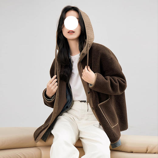 裁缝学苑AS611羊羔毛拼接短款外套纸样女装新款连帽宽松上衣样板 商品图1