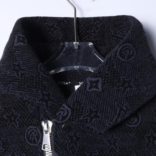 SDSA男士秋冬新款痞帅男装简约时尚绒毛图案提花斜拉链连帽卫衣 商品图1