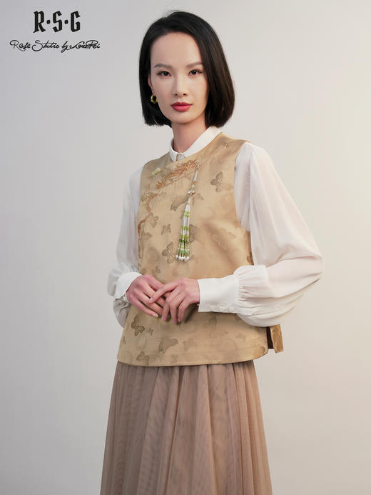 郭培成衣RSG新中式芙蓉花提花刺绣斜襟马甲2025中国风旗袍上衣 商品图4