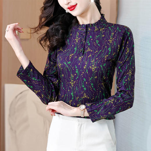 KQL E333M3133洋气百搭长袖立领小衫减龄T恤大码 商品图2