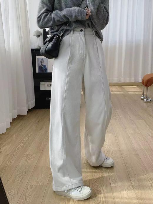 D121629松紧腰宽松慵懒松弛感杨桃裤高腰显瘦加绒阔腿牛仔裤女秋冬 商品图3