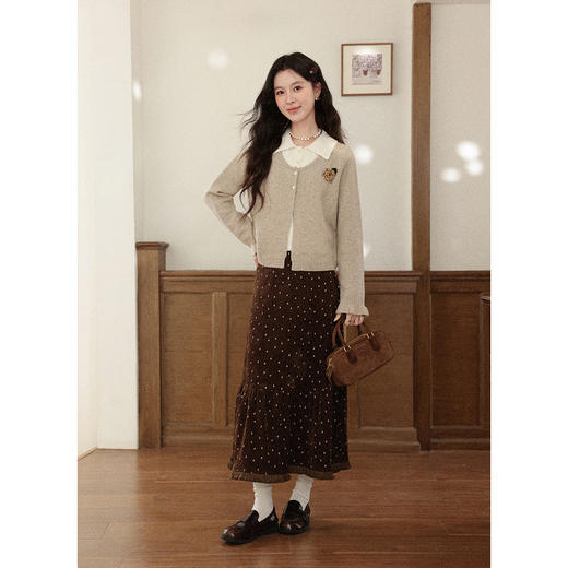 鹿向南【1220/20:00新品前1小时7折限量100件】卡其色假两件毛衣 商品图1