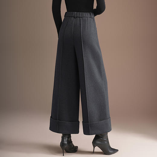 QYM 6995-Y羊毛呢阔腿裤高腰加厚保暖休闲裤 商品图2