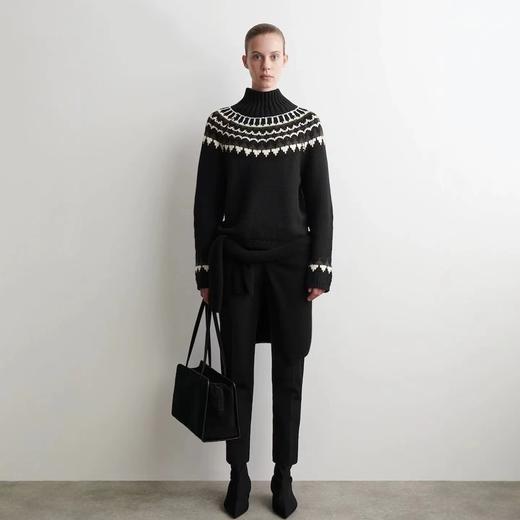 D121627北欧风费尔岛提花高领插肩袖宽松加厚针织毛衣女 商品图1