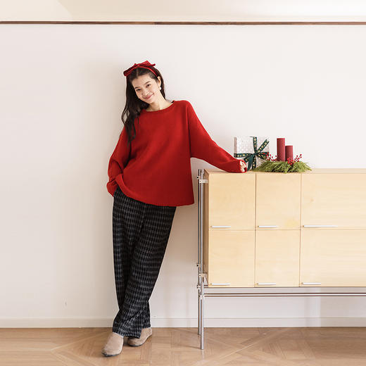 绽放858朵/松弛与暖·纯羊毛衫宽松圆领长袖套头毛针织衫女冬毛衣 商品图3