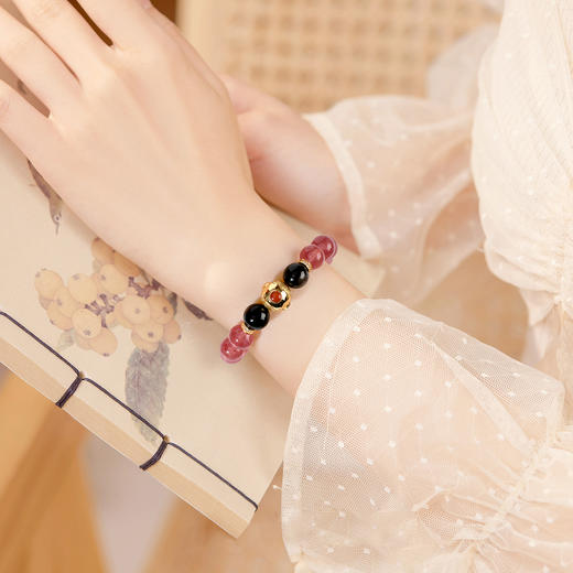 好运连珠 黑曜石草莓晶火行手串 商品图9