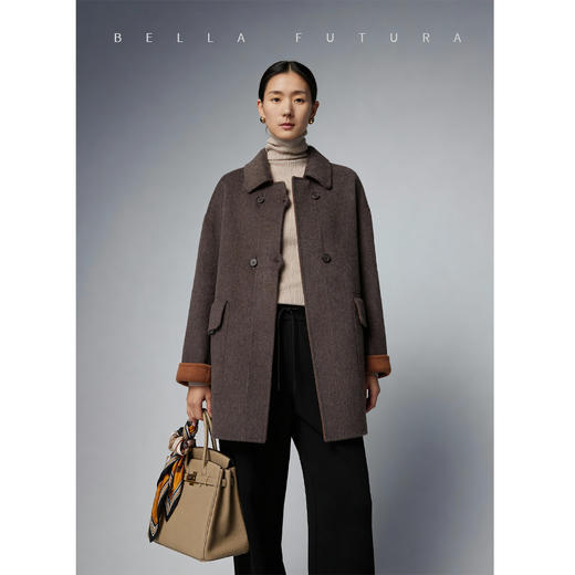 Bella Futura 温蕴织光· 轻复古风通勤休闲绵羊毛山羊绒混纺撞色大衣外套 商品图0