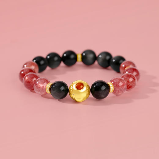 好运连珠 黑曜石草莓晶火行手串 商品图3