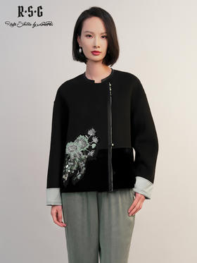 郭培成衣RSG「墨隐青棠」新中式丝绒拼接刺绣短上衣2025秋冬新品