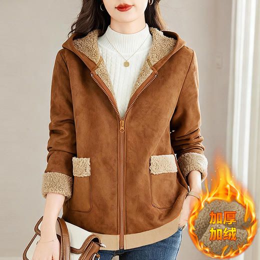 麂皮绒外套女2026新款冬季大码女装羊羔绒连帽上衣加绒加厚连帽衫 商品图4