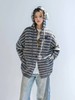 D121638条纹连帽针织开衫女士连帽设计单排黑扣开合毛衣 商品缩略图2