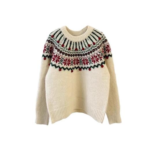 【复古提花新年费尔岛毛衣】套头宽松秋冬季 厚款慵懒风软糯针织上衣  商品图4