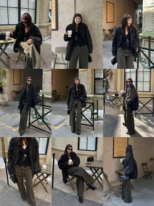 HIDEMI 大秀款进口西班牙羊羔毛卷毛v领皮毛一体大衣外套 高级灰 商品图1