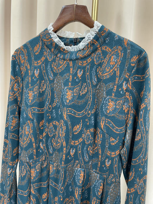 「断码清仓」复古优雅撞色显瘦羊毛连衣裙 L码 ZFYY138 商品图1