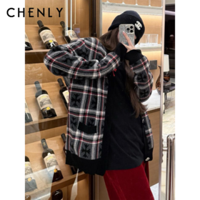 尘衣｜25F/W 男女同款十字格纹提花羊毛开衫