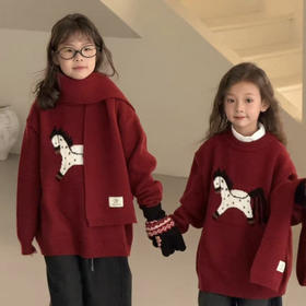 直发【喜慕5307】 新年战袍， 一抹开运红， 儿童小马红毛衣