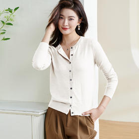 剩S/XL/L 米思阳2026春季新款通勤简约弹力空调衫薄款开衫螺纹羊毛针织衫女