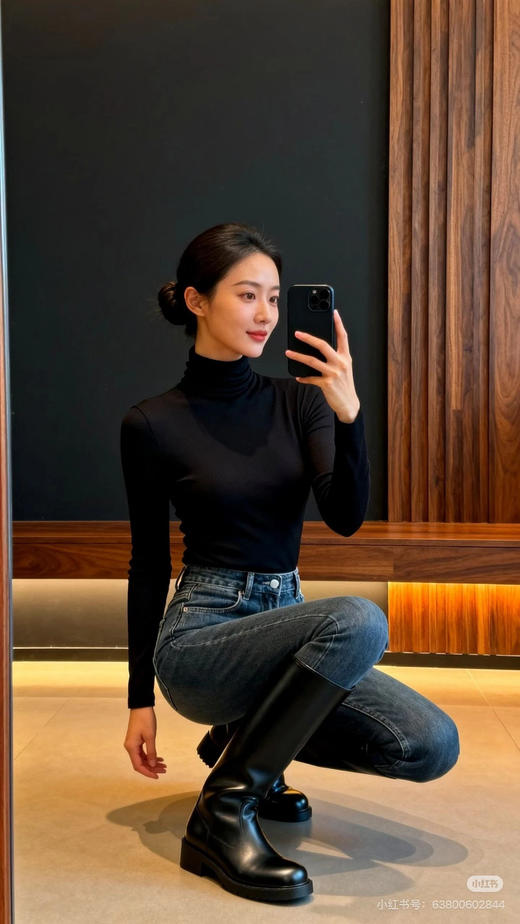 直发 保暖高领 莫代尔腈纶山羊绒暖绒衣 合身版型打底衫 商品图1