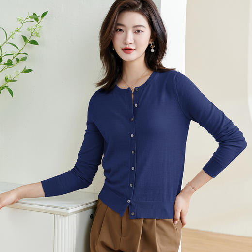 剩S/XL/L 米思阳2026春季新款通勤简约弹力空调衫薄款开衫螺纹羊毛针织衫女 商品图1