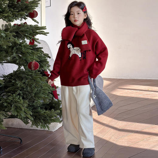 直发【喜慕5307】 新年战袍， 一抹开运红， 儿童小马红毛衣 商品图6