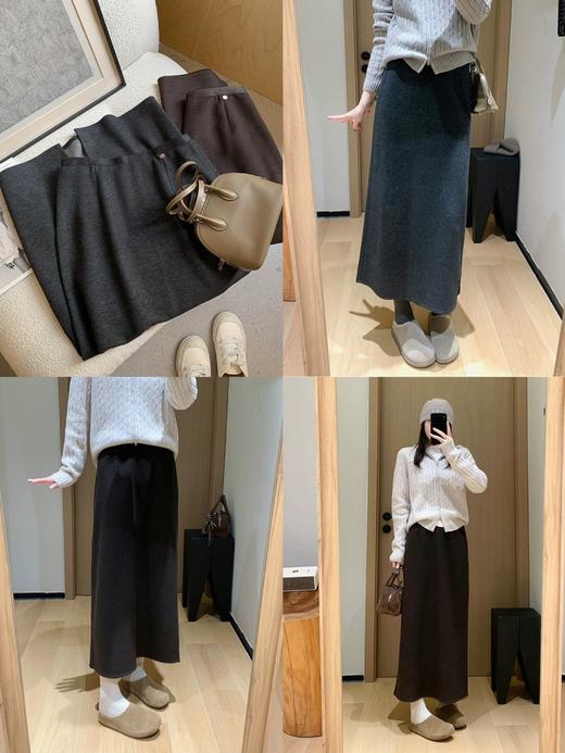 直发【3228】醋酸羊毛~高腰显瘦 毛呢混纺后中开叉半身裙 商品图0