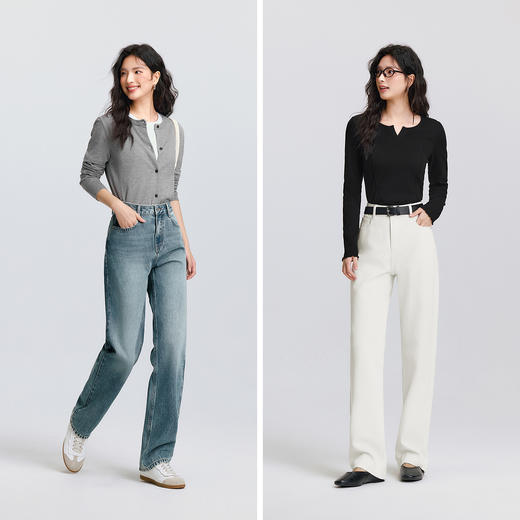 森柔|森马牛仔裤女春季做旧浅色长裤女生显瘦潮流简约时尚直筒裤 商品图4