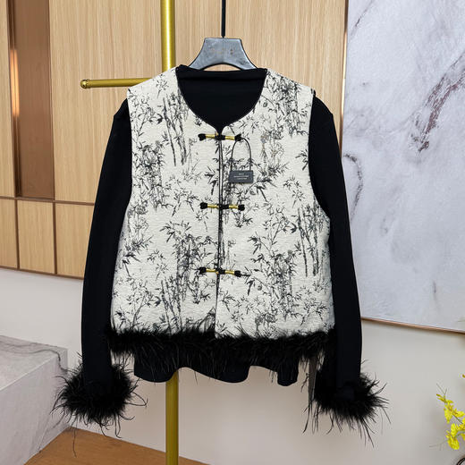 奢姿大码女装2025冬季减龄山水画设计流苏两件套胖妹妹时尚套装9954954060A 商品图0