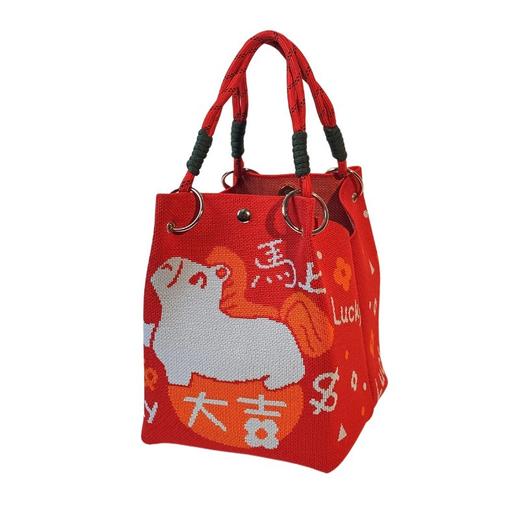 【马年新款 ins手提包】春秋水桶包结婚伴手礼 小众大容量针织手提包袋  商品图1