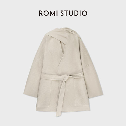 ROMI STUDIO“贵妇系列”腔调穿搭山羊绒绵羊毛 带围巾大衣23AWW408 商品图0