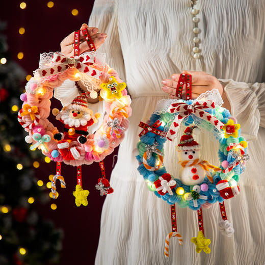 扭扭棒圣诞花环发光挂件装饰挂饰圣诞树手工diy材料包小礼物品 商品图1