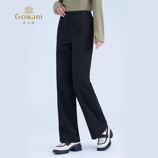 乔万尼2025冬加厚绒里休闲显瘦抽绳经典黑色直筒裤EZ4F158 商品图1