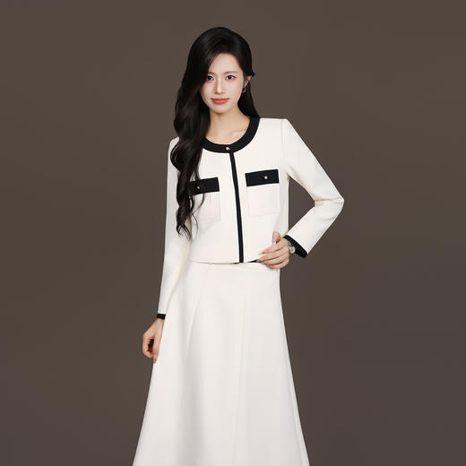 法小曼*子珍专区栀子白优雅小香风半身裙套装女商务高端演讲主持人西装套裙 商品图0
